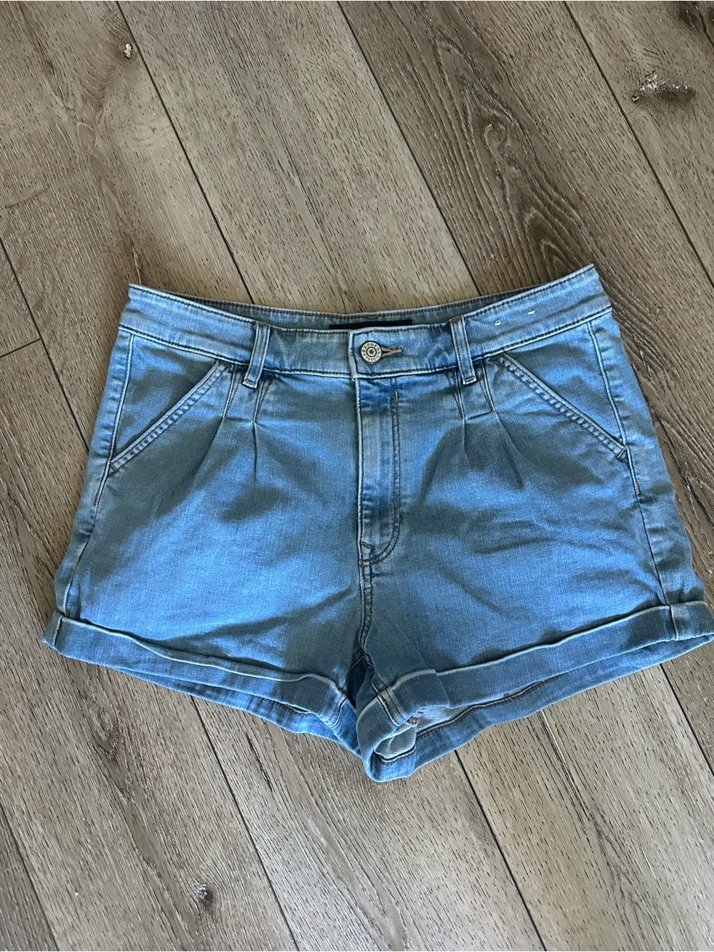 Express Light Blue Rolled-Hem Denim Shorts